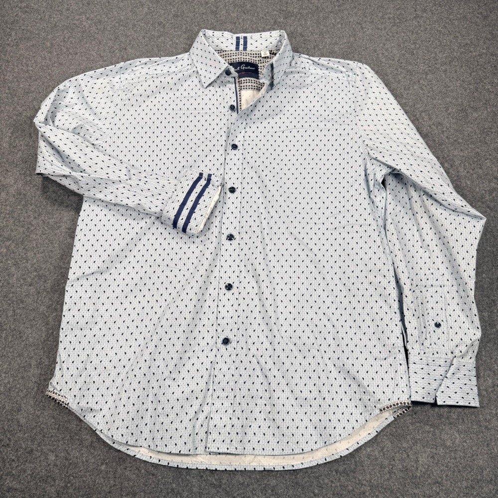 Robert Graham Tailored Fit Blue Herringbone Paisley Shirt Mens Medium RN81913